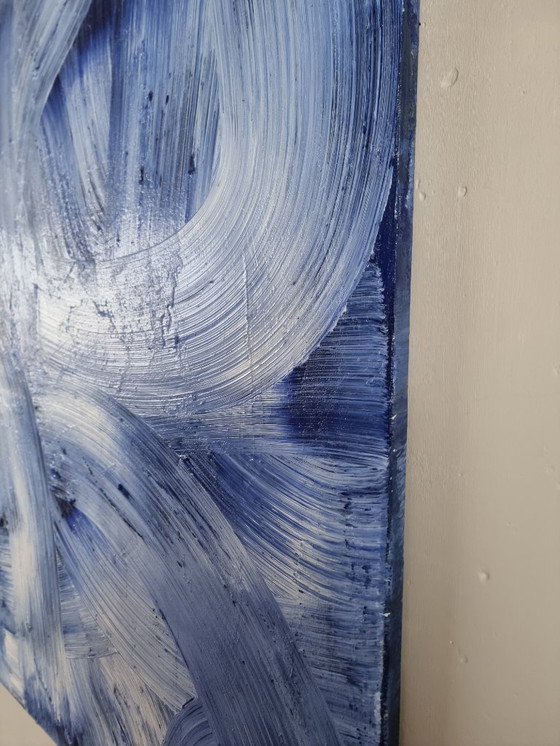 Image 1 of Contemporary abstract modern blue painting hand-painted 100x100 cm