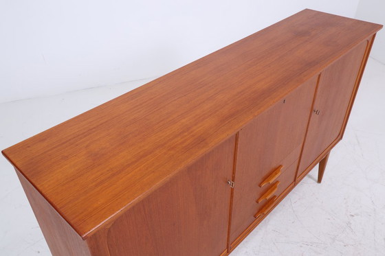 Image 1 of Vintage teak highboard 60s | Mid - Century sideboard drawer cabinet wood storage #07-42