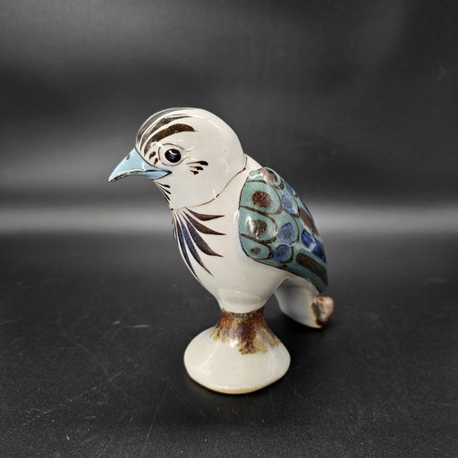 Uccello in ceramica Tonala firmato Ken Edwards Studio Art Messico Grande Vintage