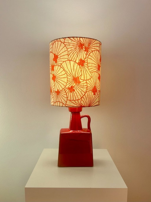 Außergewöhnliche Vasenlampe aus seltener Marei-Kaminvase – kabellose Akzentlampe mit japanischem Stoffschirm
