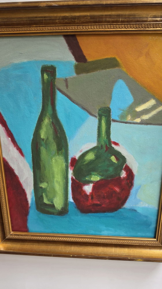Image 1 of Abstract Still Life with Bottles | J. Engelen | Oil on Canvas | 49 x 58 cm
