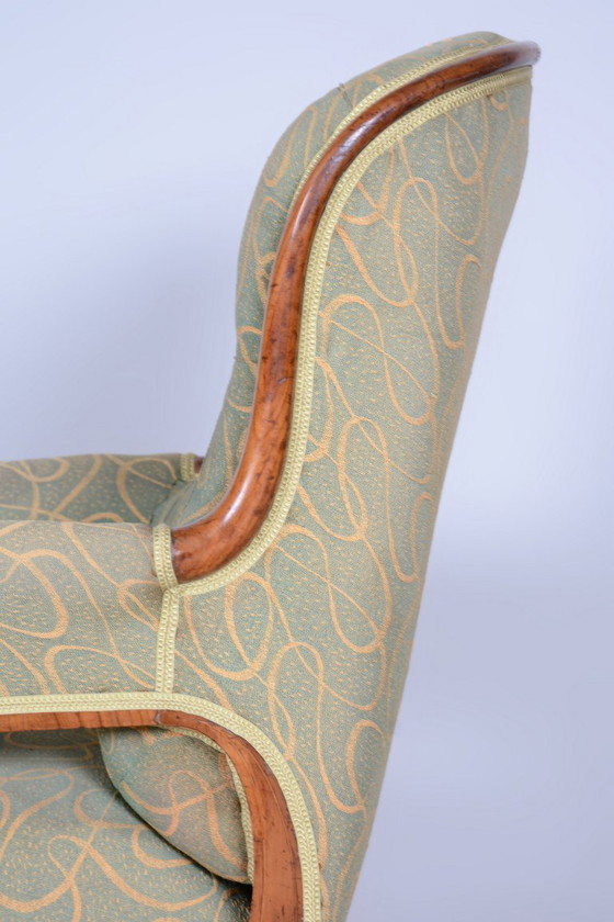 Fauteuil Biedermeier restauré, noyer, épicéa, hêtre, République tchèque, années 1830 – Textile, Wood (photo 5 of 13)