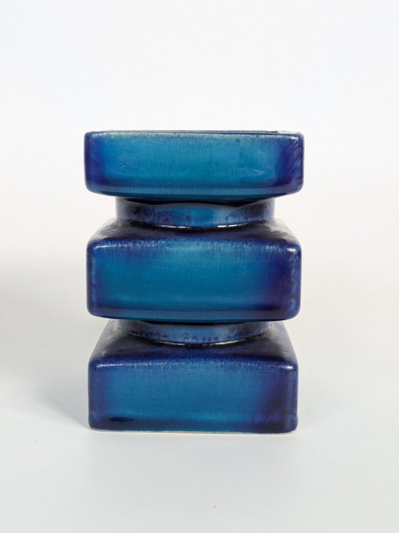 Cari Zalloni for Steuler Vase, Model 510, Space Age Ceramic Pillar, Cobalt & Turquoise (photo 4 of 16)
