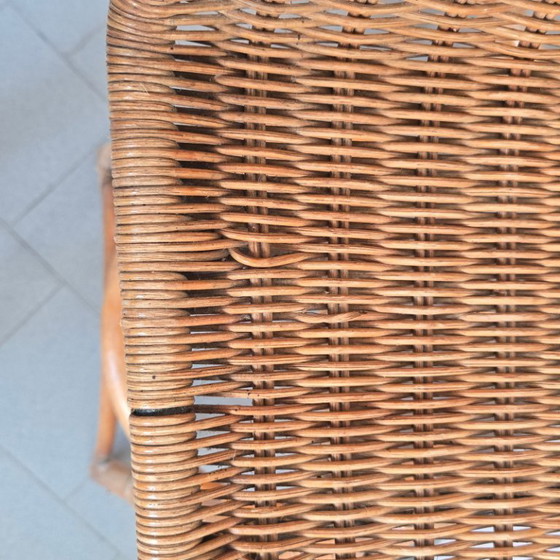 Image 1 of Coppia di sgabelli da bar vintage degli anni '50 in rattan e bambù di Dirk Van Sliedgert, anni '50