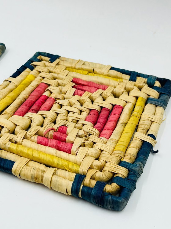 Image 1 of Set of 3 vintage braided fiber trivets