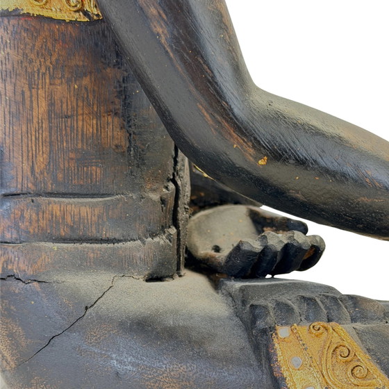 Antique Burmese Buddha with gilding and glass inlay – 50.5 cm – Sculpture, Wood (photo 9 of 11)