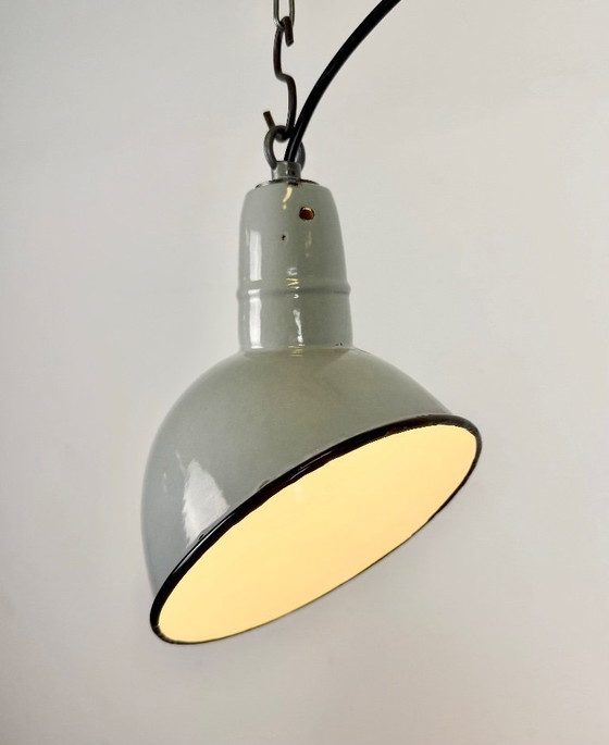 Image 1 of Industrial Grey Enamel Factory Pendant Lamp, 1960s