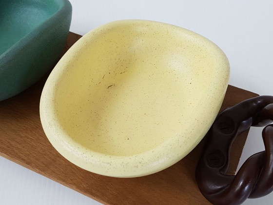 Image 1 of MAGNIFIQUE PLATEAU 3 RAMEQUINS CERAMIQUE SEVRES KERAMOS FRANCE 1950 VINTAGE 50S