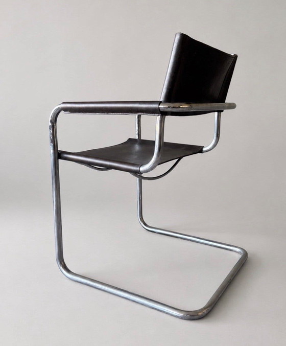 Image 1 of 6 vintage Mart Stam S34 armchairs for Linea Veam, Italy, dark chestnut brown leather