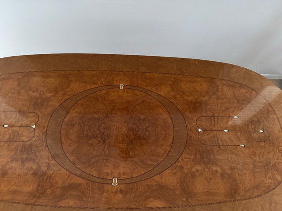 Image 1 of Stunning Art deco dining table in walnut root with mother of pearl