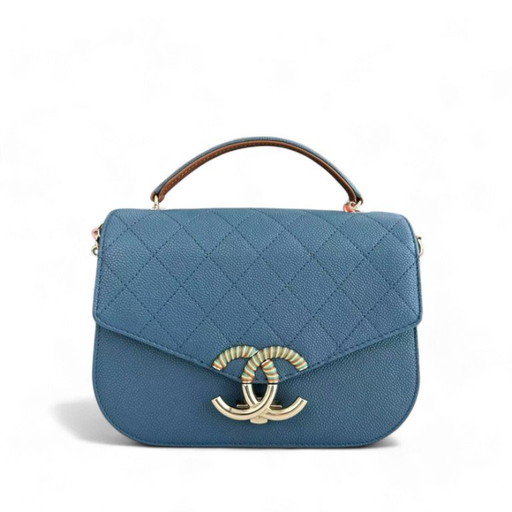 Chanel Coco Curve Cuba - Caviar Medium Quilted Dark Blue Gold Hardware Series 23