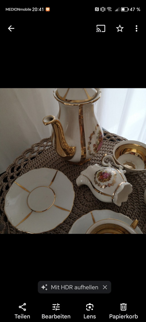 Servicio de café de porcelana mocca Tete a Tete vintage de Checoslovaquia