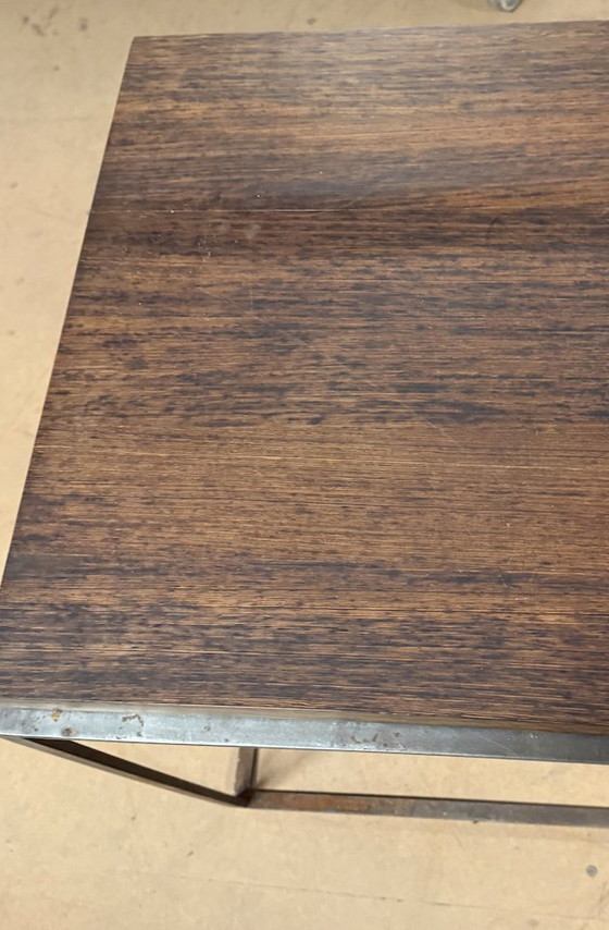 Image 1 of Wengé Houten Sidetable, Op Dun Stalen Frame