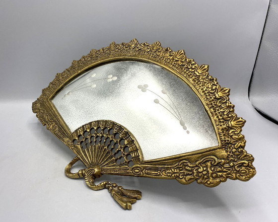 Miroir Français Vintage en Bronze en Éventail – Miroir Art Nouveau – Glass (photo 4 of 11)