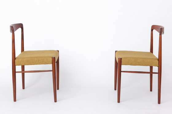 Image 1 of Set 5+1 Vintage Teak Dining Chair Set , 1970s German Lübke Style, Fully Restored Mid Century Chairs (5 Chairs + Stool)