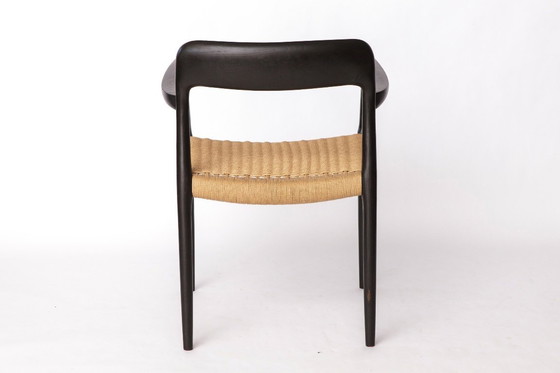 Image 1 of Set of 3 Niels Møller Chairs — 1 Armchair & 2 Side Chairs, Model 56 + 75, Black Danish Design, 1950s Mid-Century Modern