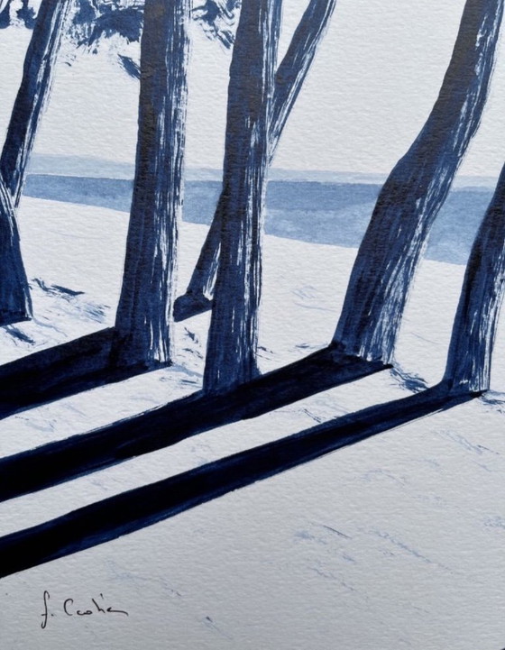 Image 1 of Oost-Indische inkt op wit fabriano papier 300g Onderwerp: Cap Coz Formaat 40x30 cm.