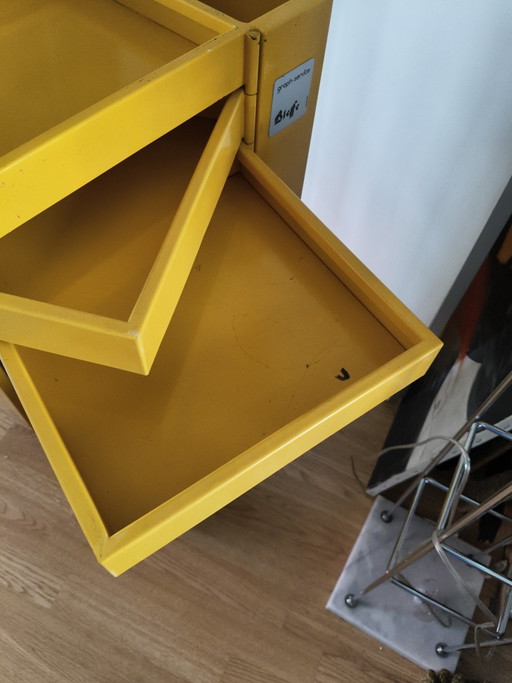 Rare Vintage Metal Bieffe Padova Architect's Trolley (1970s) – Bright Yellow with Key!