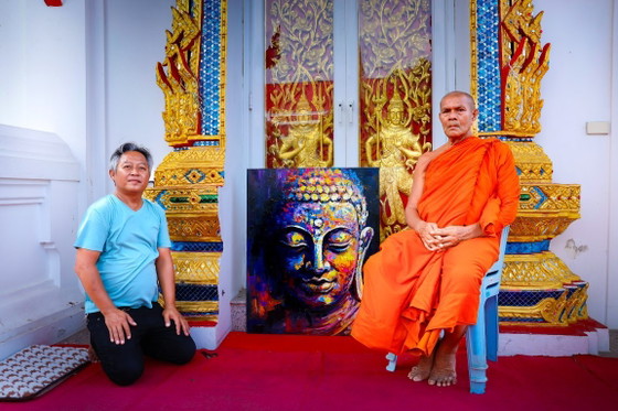 Image 1 of Unique hand-painted Buddha painting "Peace Within" – Seksak Jaichumchen – 80 × 100 cm