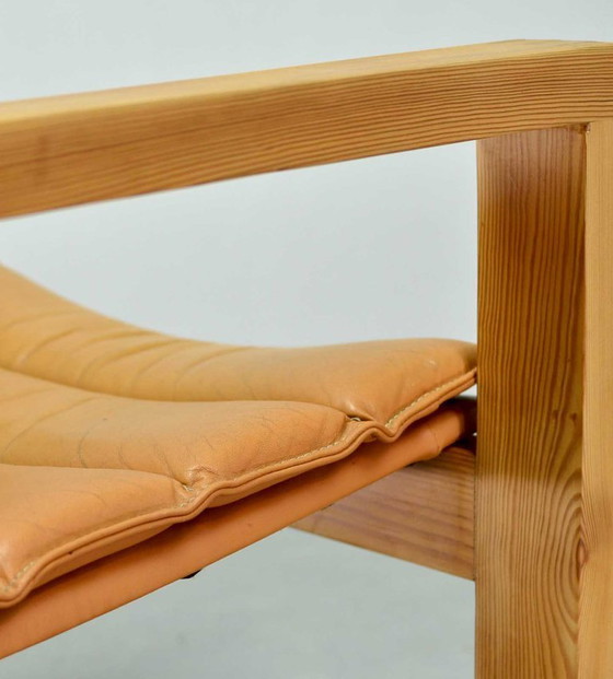 Image 1 of Brutalist Ate van Apeldoorn Dutch Design Cognac Leather Cubic Pinewood Side Chair for Houtwerk Hattem. The Netherlands, 1970s.