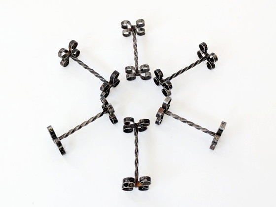 Image 1 of Set of 6 Midcentury Wrought Iron Knife Rests, French Brutalist, Spanish Revival Style, 1970s