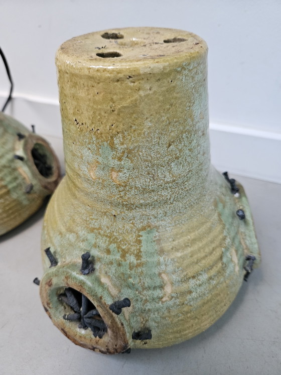 Image 1 of Set di lampade a sospensione brutaliste in ceramica, anni '70