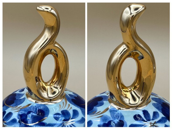 Image 1 of H. Bequet, Jarrón de jengibre, Azul vibrante con detalles dorados, Espectacular