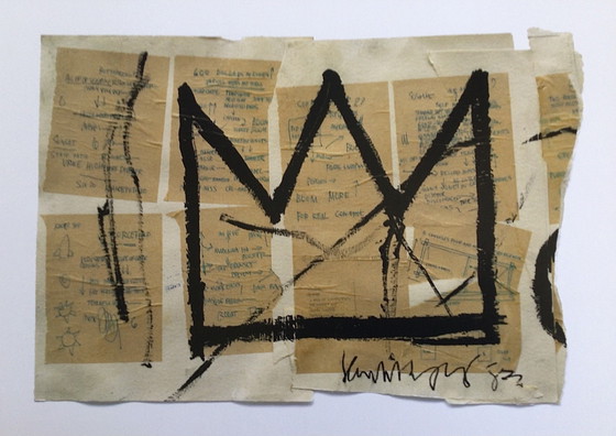 Image 1 of Jean-Michel Basquiat, (1960-1988) Zonder titel (kroon), 1982 en 600 dollar in dubbeltjes