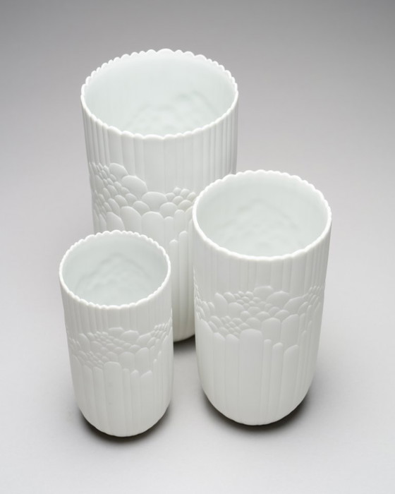 Image 1 of Rosenthal Rosemonde Nairac Bisque Porcelain "Anemone" Vase Trio 22cm 18cm 15cm