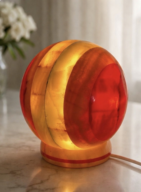 Image 1 of Sculptural Onyx Marble Sphere Lamp – Warm Ambient Light – Italian Modernist Style 