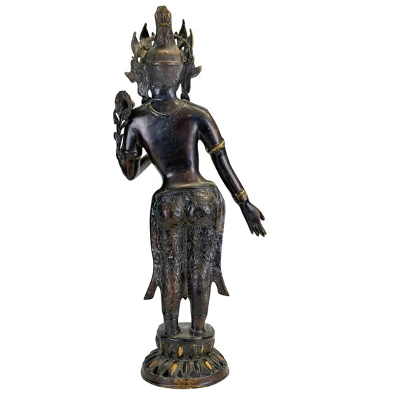 Antigua Tara Verde de Bronce Nepalí - Arte Newar - Valle de Katmandú - Siglo XIX - 68.5 cm – Esculturas (photo 8 of 11)