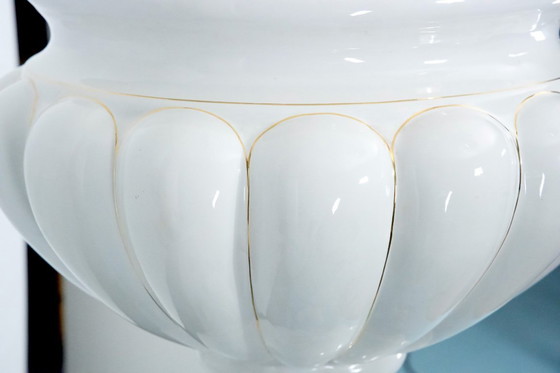 Image 1 of Tommaso Barbi Oversized White Ceramic Vase with Gold Details and Column, Italy 1970s