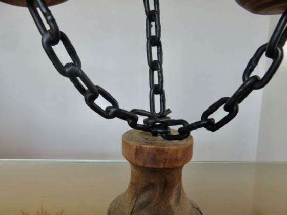 Image 1 of Candeliere brutalista, metallo e legno, anni '20