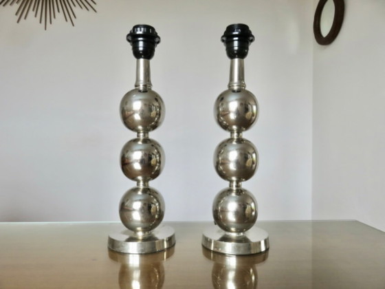 Image 1 of Pair of chrome-plated metal lamps, 1970
