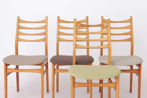 Set of 4 Vintage Dining Chairs 1970s Germany, Beech Wood Chairs, Restored & Reupholstered, Mid Century Modern