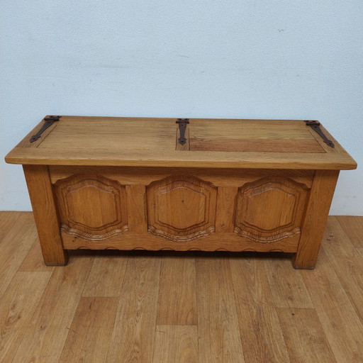 Baúl de mantas de roble antiguo, baúl de juguetes