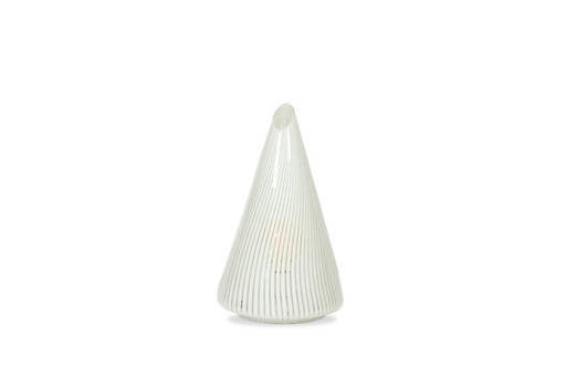Conical Murano glass lamp with white striped pattern.  From the '70s.
