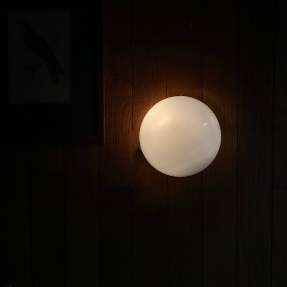 Image 1 of Small semi-spherical half-moon wall or ceiling light, 14 cm, white opaline glass