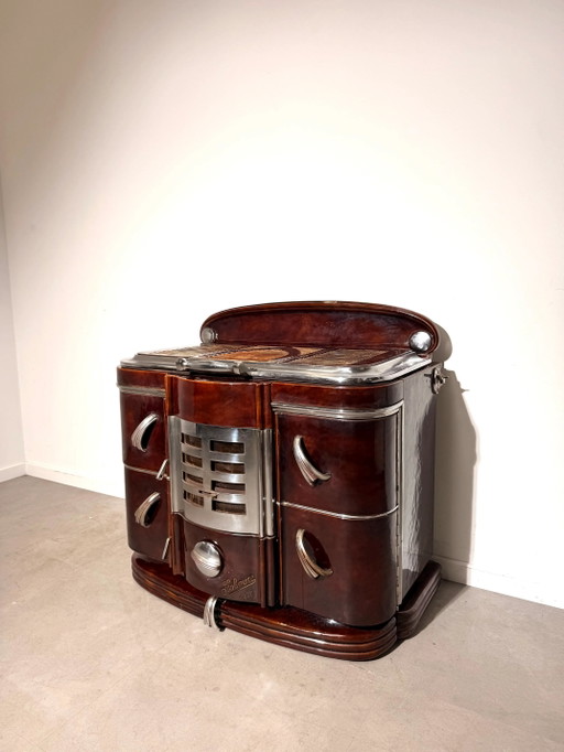 Fobrux 4839 Cuisinière / Poêle Art Déco Émail & Chrome