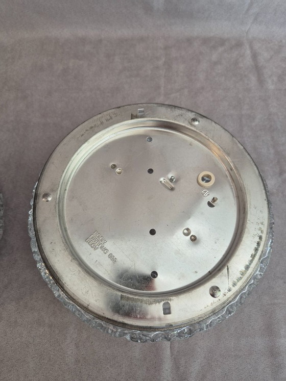 Image 1 of Pair of Glashütte Limburg 2791 Textured Ice Glass Flush Mount Ceiling / Wall Lights, Black Base, E27, Ø24.5 cm, Germany