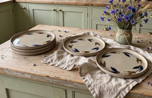 Lot assiettes grès émaillé décor floral vintage