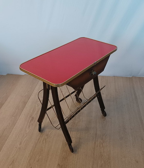 Tavolino/portariviste anni Cinquanta – Tavolini, Metallo, Legno (photo 6 of 9)