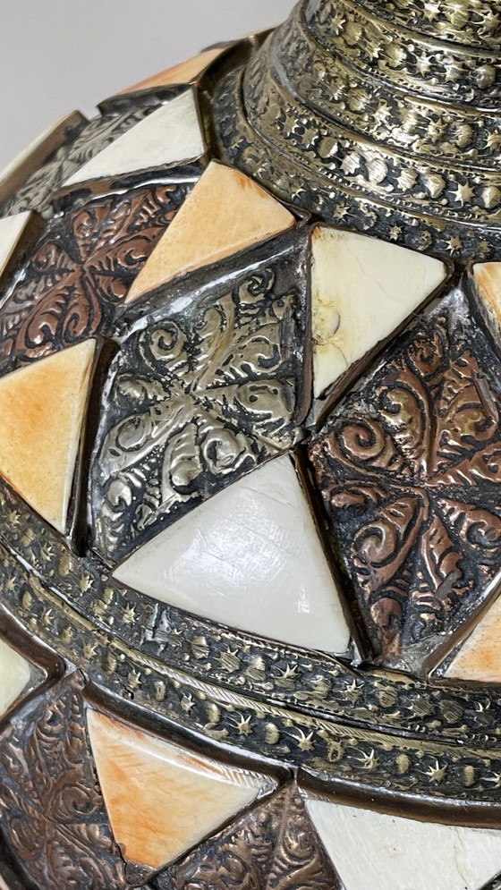 Image 1 of Vintage handgemaakte lamp, aardewerk en verzilverd metaal