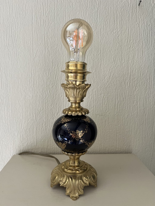 Bronze table lamp with a cobalt blue porcelain body