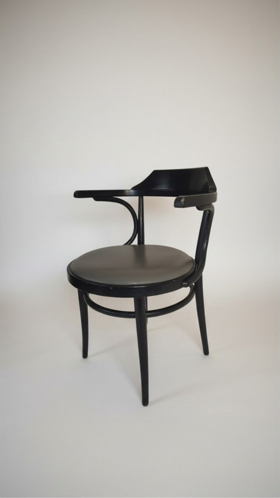Original Thonet 233 P Armchair, 1997, Black Bentwood & Grey Faux Leather, Dining chairs (photo 3 of 5)