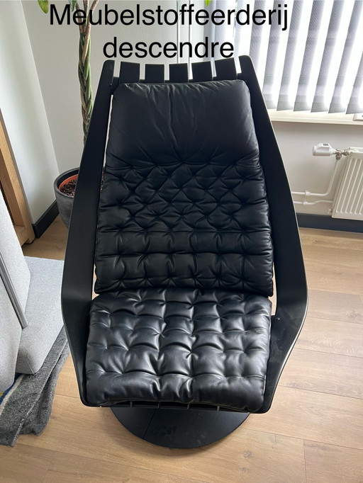 Deck chair by Hans Brattrud Norway – stoelen fauteuils, Leather, Metal