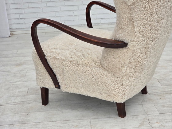 1960s, Danish high-back armchair, genuine sheepskin, reupholstered. – Wood (photo 8 of 22)