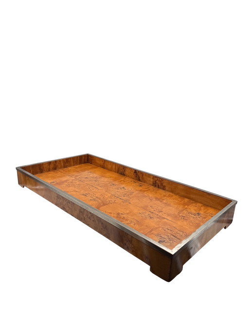 Hollywood Regency Large Wood and Brass Tray, Italy 1970s