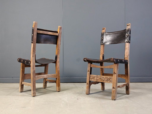 Spanische Vintage-Esszimmerstühle im brutalistischen Lederstil, 1960er Jahre