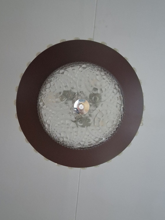Image 1 of Lampada a sospensione vintage in vetro spaziale e metallo marrone